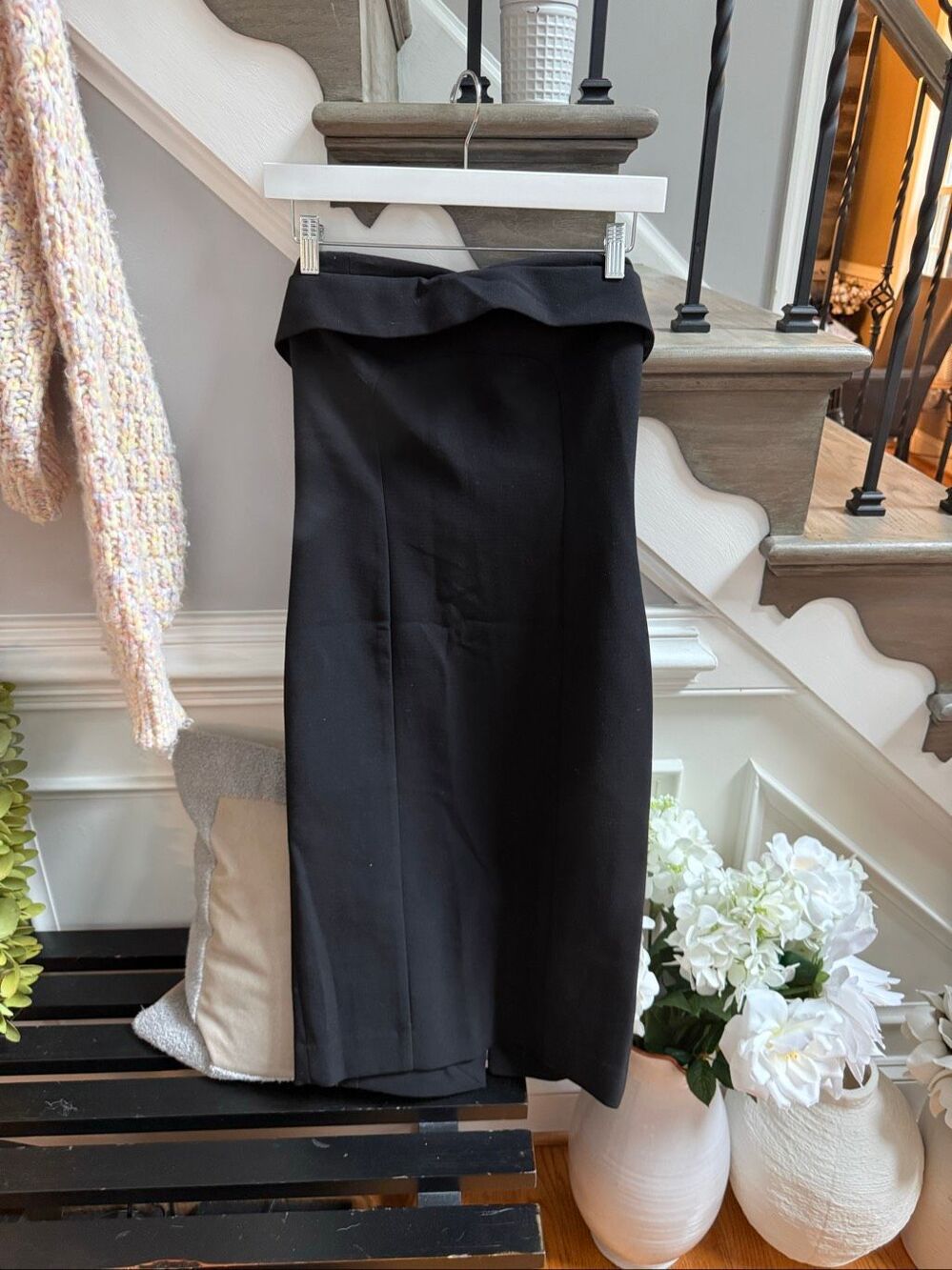 Zara Black Tuxedo Neckline Strapless Crepe Dress sz M EUC